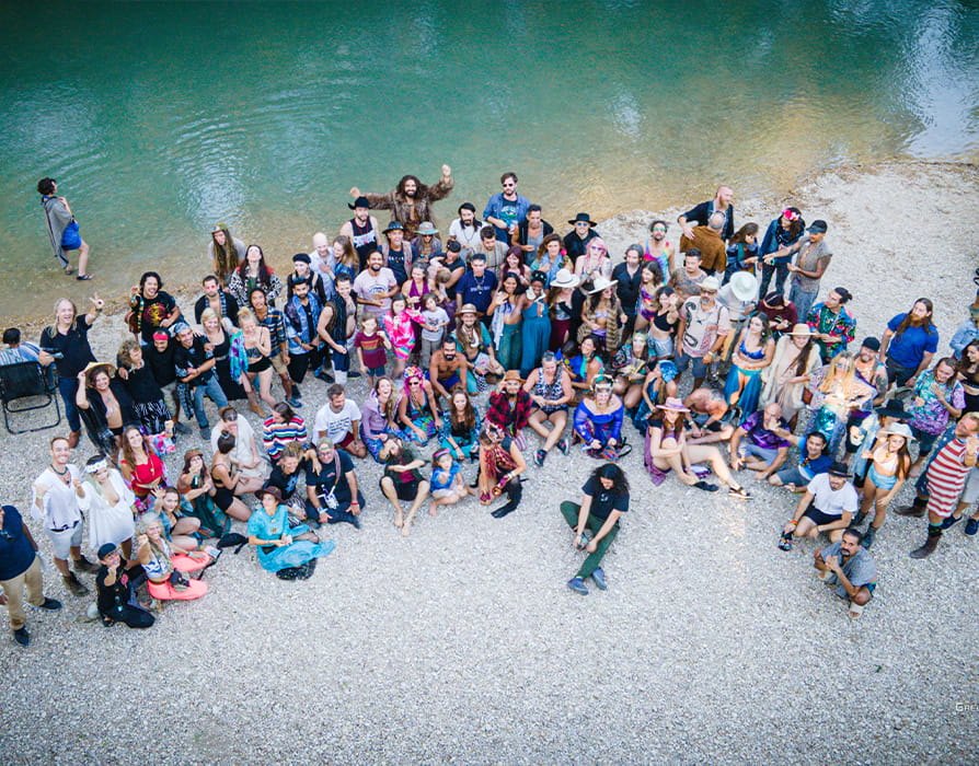Gathering at the river at Solarpunk Summit